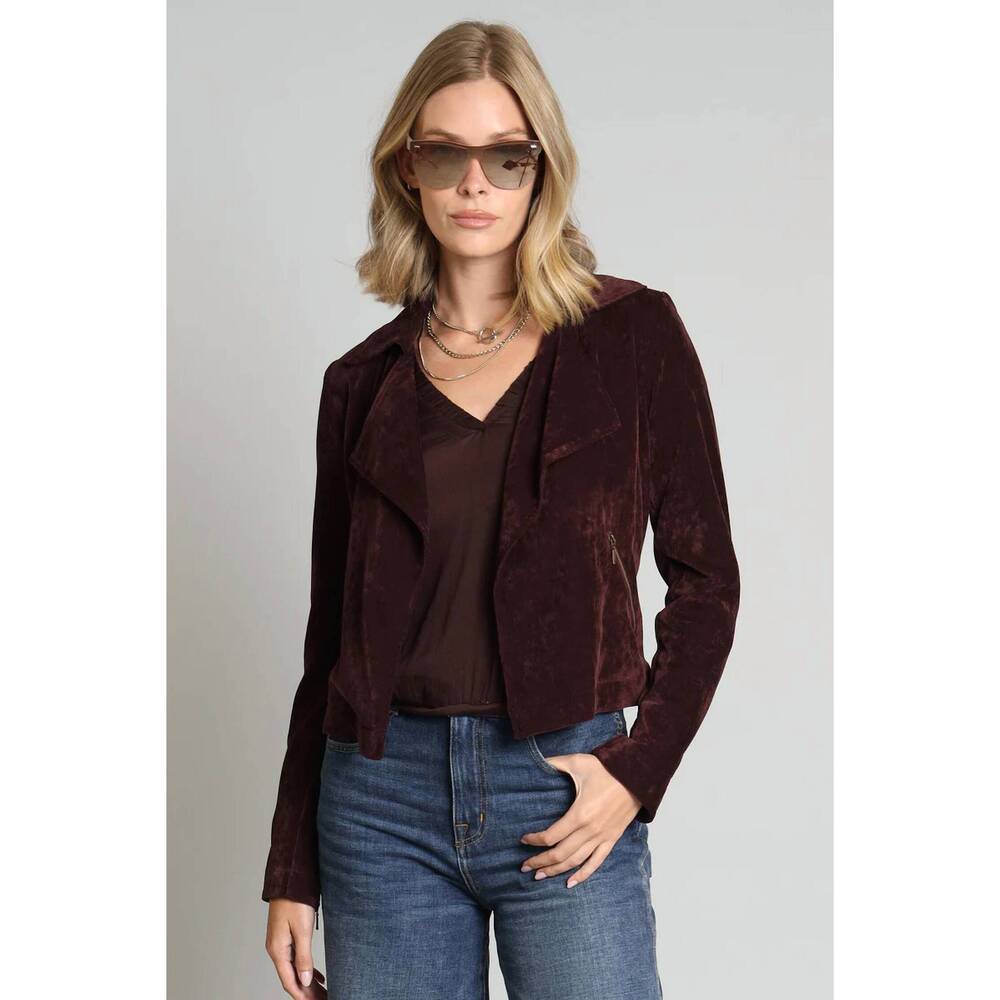 NEW LOLA & SOPHIE velvet moto jacket in burgundy